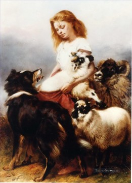 Sheep Shepherd Painting - Herd Lassie shepherdess and dog